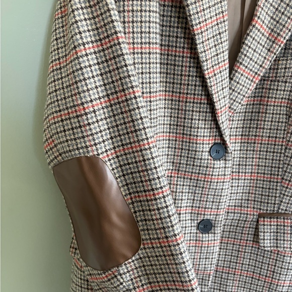Ebossy Brown Plaid Tailored Blazer with Elbow Patches - Picture 4 of 12